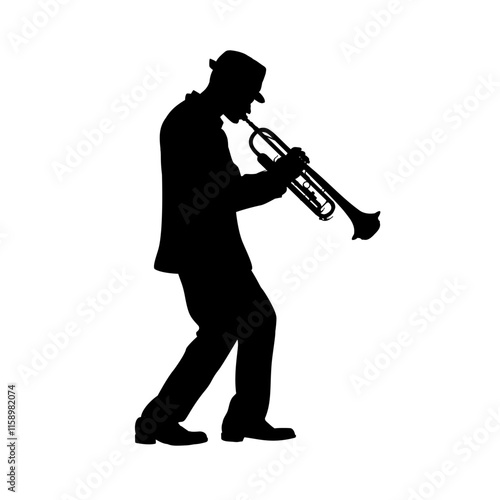 silhouette of a man playing the trumpet - isolated, vector illustration