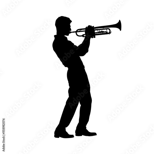 silhouette of a man playing the trumpet - isolated, vector illustration
