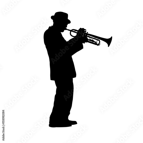 silhouette of a man playing the trumpet - isolated, vector illustration