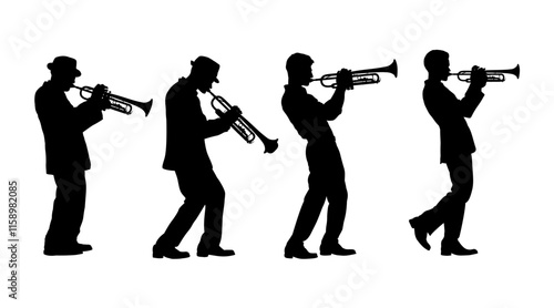 silhouette of a man playing the trumpet - isolated, vector illustration