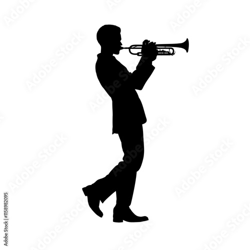 silhouette of a man playing the trumpet - isolated, vector illustration