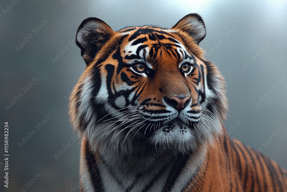 Fototapeta premium Close-up view of a tiger's head showcasing its expressive features in the wild