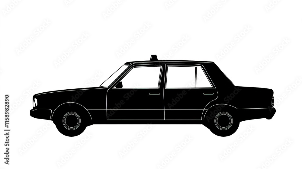 A simple, flat vector silhouette of a taxi cab, featuring clean lines and minimalistic design. The silhouette emphasizes the recognizable shape of a classic taxi A simple, flat vector silhouette of a taxi cab, featuring clean lines and minimalistic design. The silhouette emphasizes the recognizable shape of a classic taxi