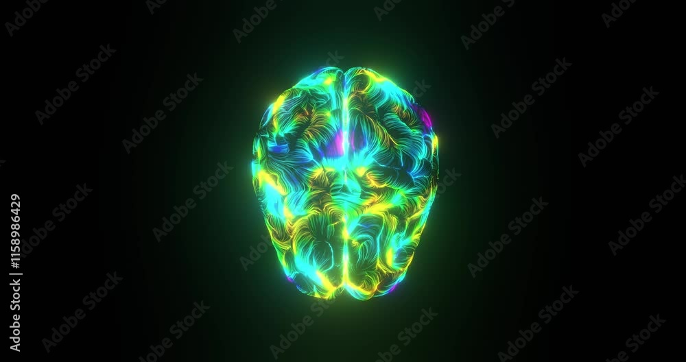 Top View of Colorful Artificial Intelligence Brain with Energy Flow Top View of Colorful Artificial Intelligence Brain with Energy Flow