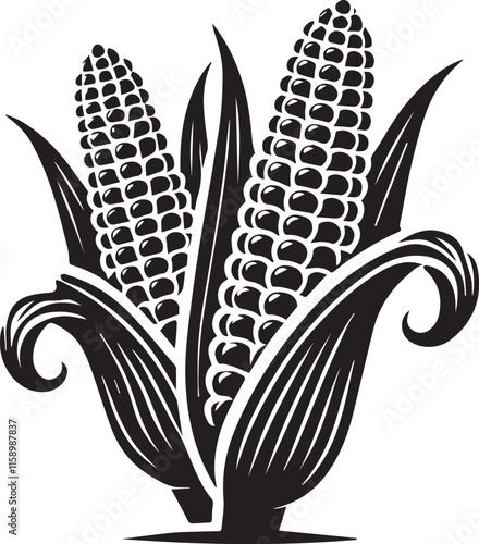 corn logo vector, corn vector illustration, corn silhouette vector black and white