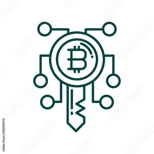 Digital Bitcoin Key Icon. Cryptocurrency Security and Access Symbol photo