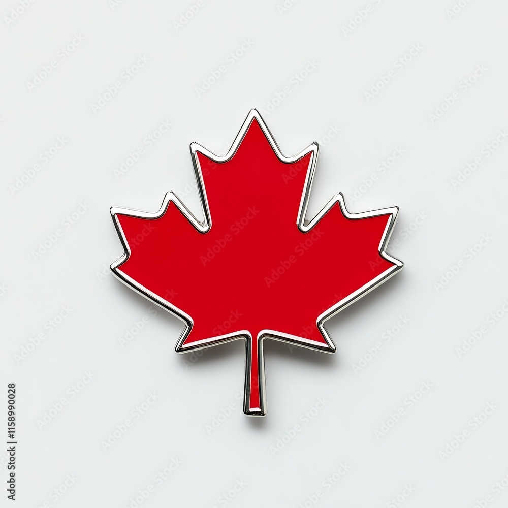 Red maple leaf emblem on a white isolated background. Red maple leaf emblem on a white isolated background.