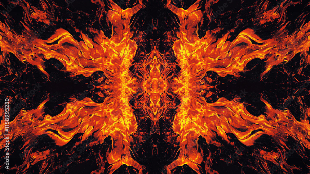 Vivid flames create an abstract pattern of fiery texture and movement against a dark background Vivid flames create an abstract pattern of fiery texture and movement against a dark background