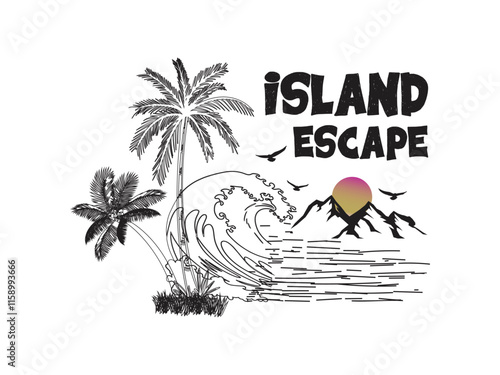 Island escape tropical adventure graphic design for banner, poster and t shirt