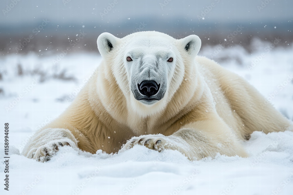 Polar bear lies peacefully in the snow during a cold winter day in the Arctic Polar bear lies peacefully in the snow during a cold winter day in the Arctic
