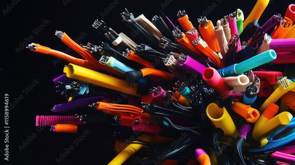 Obraz premium Colorful Network Cables Entangled in a Server Rack