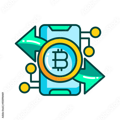 Bitcoin Transaction Icon. Smartphone and Bitcoin Symbol for Digital Payments photo