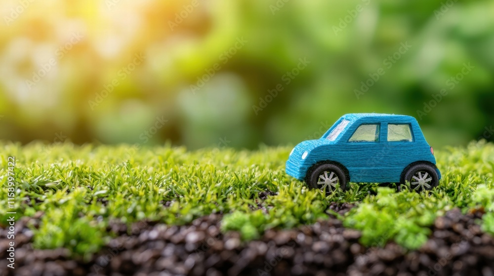 Electric Vehicle on Green Grass Under Soft Sunshine for Renewable Energy Concept Electric Vehicle on Green Grass Under Soft Sunshine for Renewable Energy Concept