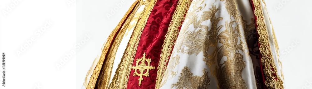 Royal ceremonial robe with intricate patterns and rich colors, white isolated background. Royal ceremonial robe with intricate patterns and rich colors, white isolated background.