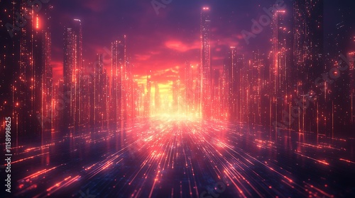 Wallpaper Mural Futuristic Cityscape Illuminated With Red Neon Lights At Sunset Torontodigital.ca