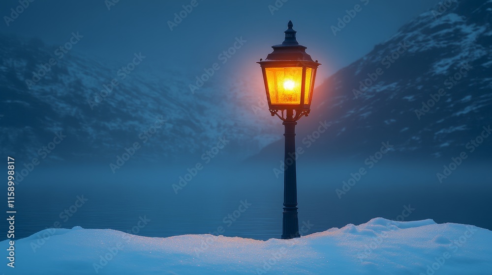 Lonely street lamp in a snowy landscape at twilight Lonely street lamp in a snowy landscape at twilight