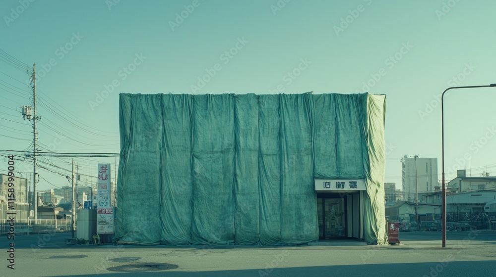 Obraz premium Covered building under construction in urban setting.