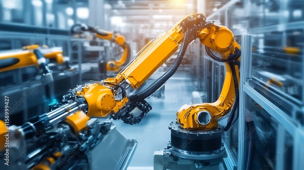Operators handling complex machinery in a futuristic production plant Operators handling complex machinery in a futuristic production plant