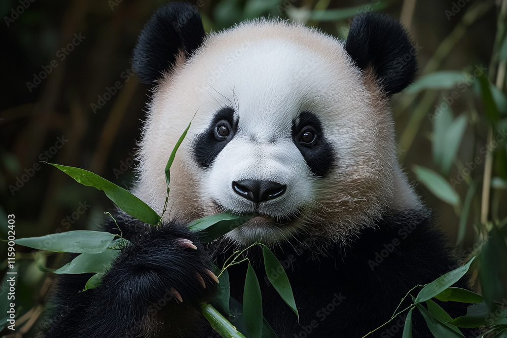 Obraz premium Panda munching on bamboo leaves