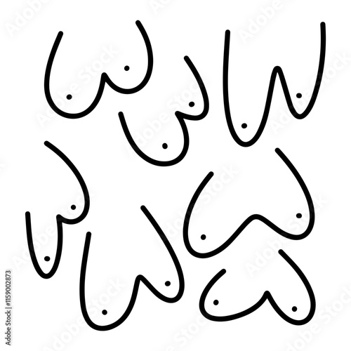 Women's breasts of different sizes and shapes. Women's rights. Breast-feeding. Vector illustration.
