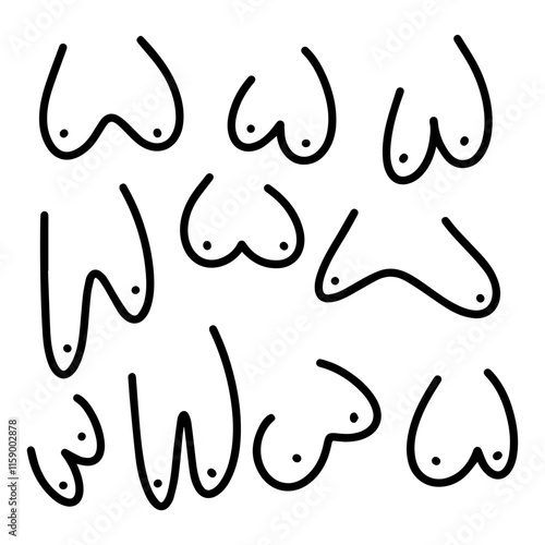 Women's breasts of different sizes and shapes. Women's rights. Breast-feeding. Vector illustration.