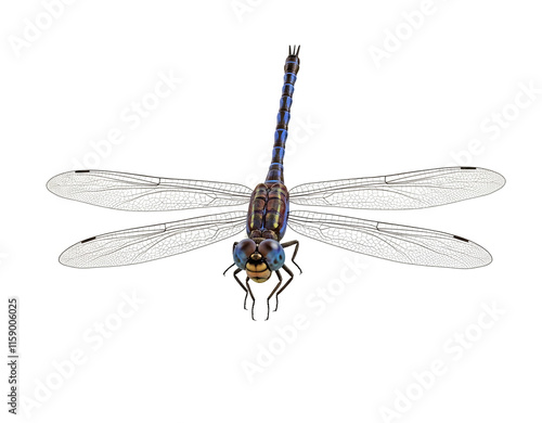 3D, dragonfly, full depth of field. Isolated on white background. photo