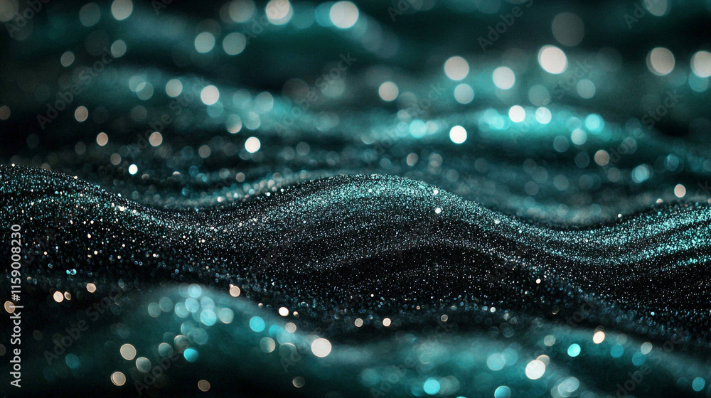 Shimmering teal waves with sparkling reflections creating a tranquil abstract composition in a dark setting Shimmering teal waves with sparkling reflections creating a tranquil abstract composition in a dark setting