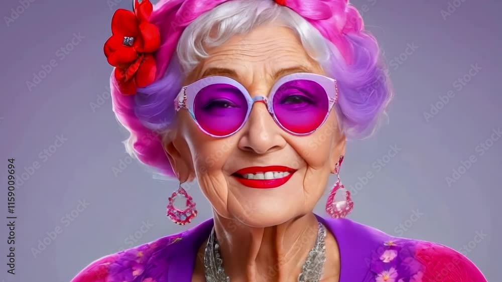 Portrait of an active bright extravagant happy elderly woman Portrait of an active bright extravagant happy elderly woman