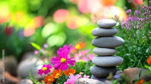 Zen Garden Stones and Flowers