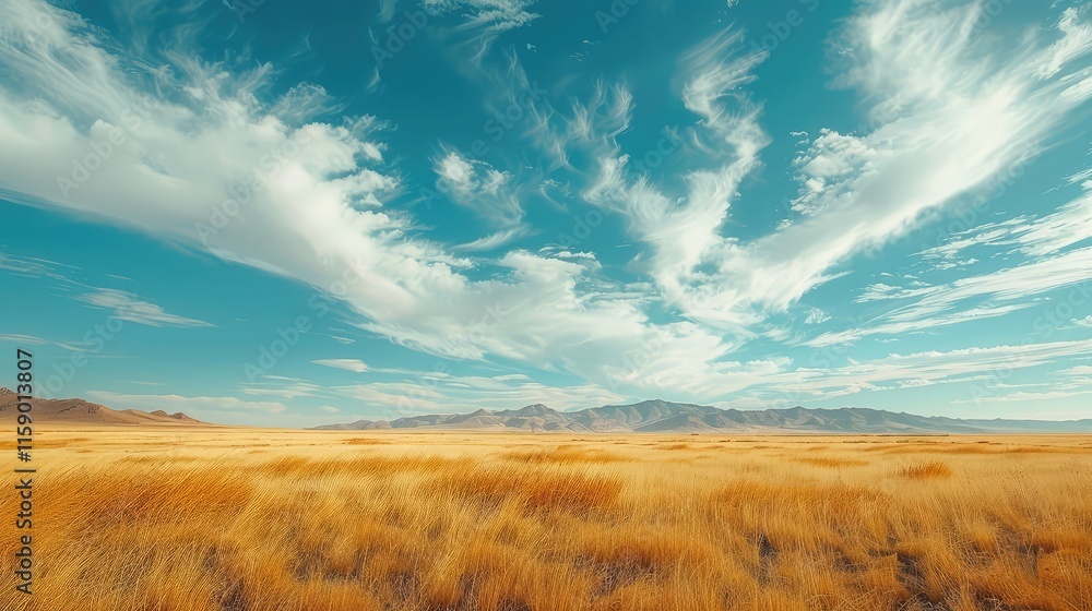 A breathtaking Pampa grass landscape with a dramatic light blue sky, sweeping clouds, and a sense of awe A breathtaking Pampa grass landscape with a dramatic light blue sky, sweeping clouds, and a sense of awe