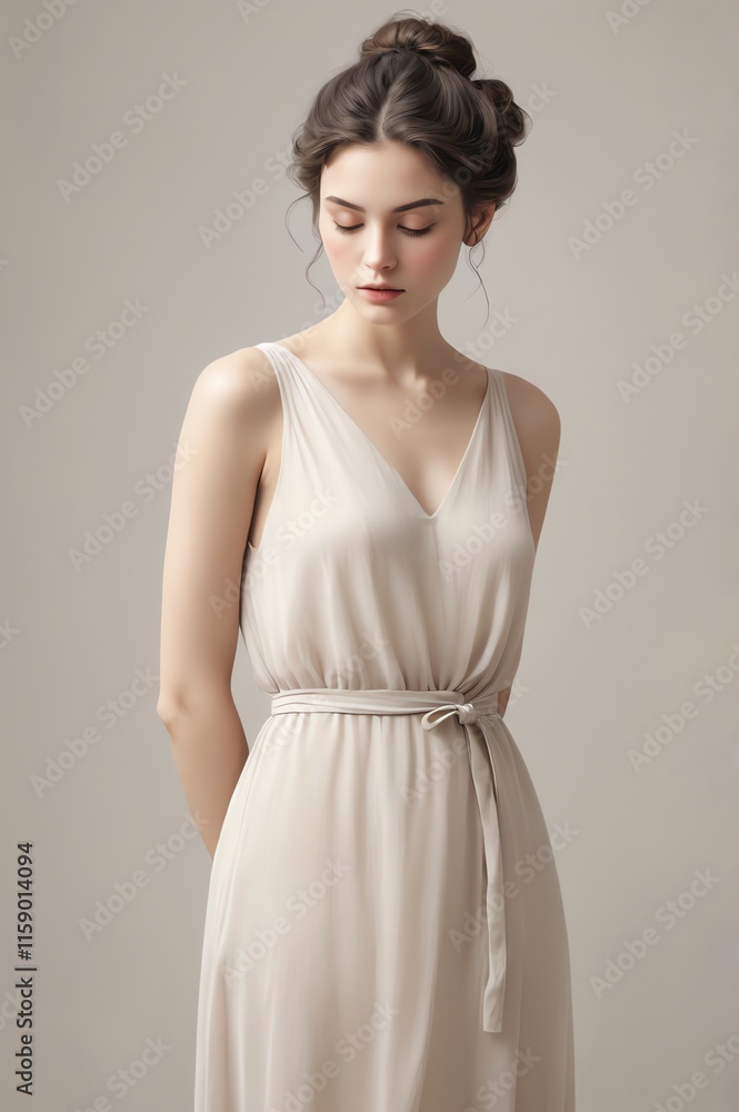 portrait of a woman in white dress in white background portrait of a woman in white dress in white background