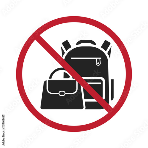 Isolated prohibited label sign : carrying backpacks, bags, pouches. for indoor security. Illustrated with isolated pictogram sign, label ensuring safety and compliance.