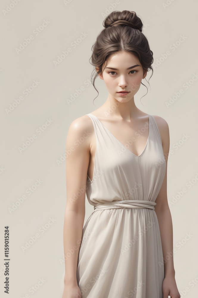 portrait of a woman in white dress in white background portrait of a woman in white dress in white background