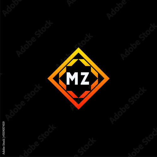MZ initials dynamic geometric logo design features a bold lettering sign in an orange and black color scheme, displayed against a dark background Free Download MZ initials dynamic geometric logo design features a bold lettering sign in an orange and black color scheme, displayed against a dark background - GFXLoad