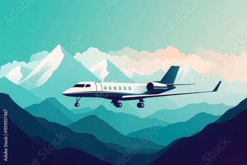 A sleek airplane gliding over majestic mountains, capturing the essence of adventure and travel in a stunning landscape. photo