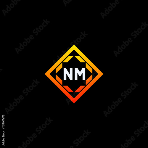 NM initials dynamic geometric logo design features a bold lettering sign in an orange and black color scheme, displayed against a dark background Free Download NM initials dynamic geometric logo design features a bold lettering sign in an orange and black color scheme, displayed against a dark background - GFXLoad