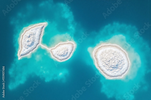 Two salt  encrusted landmasses in turquoise water photo