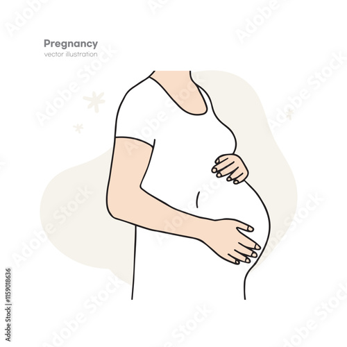 an illustration of a pregnant woman holding her full-term belly