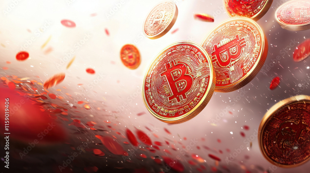 Fototapeta premium chinese new year 2025 concept. Falling golden coins with glowing accents create vibrant atmosphere