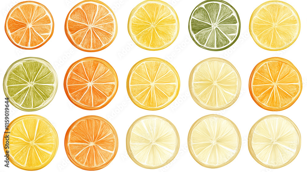 Vibrant lemon slices background, food photography, citrus, summer, refreshment Vibrant lemon slices background, food photography, citrus, summer, refreshment