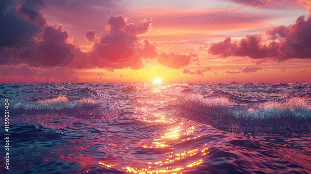A breathtaking sunset over a serene ocean, with vibrant colors and gentle waves A breathtaking sunset over a serene ocean, with vibrant colors and gentle waves
