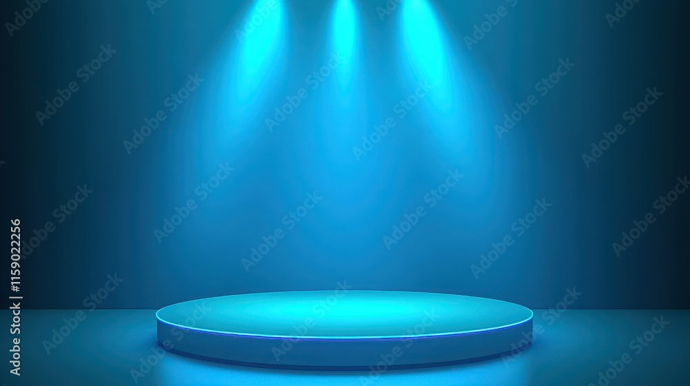 Illuminated Circular Platform Under Blue Spotlights Illuminated Circular Platform Under Blue Spotlights