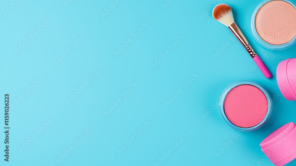A collection of carefully organized cosmetics displayed on a pastel backdrop, showcasing elegance and a variety of beauty products. A collection of carefully organized cosmetics displayed on a pastel backdrop, showcasing elegance and a variety of beauty products.