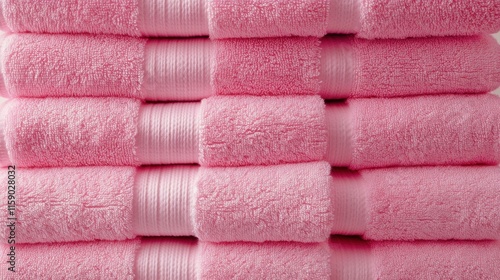 Soft Pink Towels Stacked Neatly for Bathroom or Spa Use