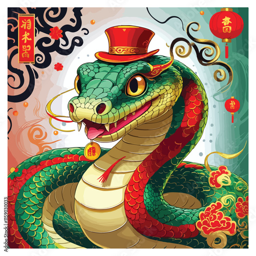 Minimalist illustration of the sixth element of the Chinese calendar. 2025 year of the snake on the Chinese calendar