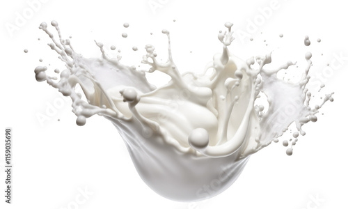 White milk splashing and forming a crown shape, isolated against a transparent background, showcases dynamic motion and pure freshness photo