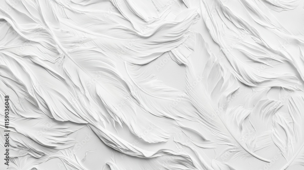 Obraz premium Bright white feather texture. Overhead top view, flat lay. Copy space. Birthday card, Mother's, Valentines, Women's, Wedding Day concept. Selective focus