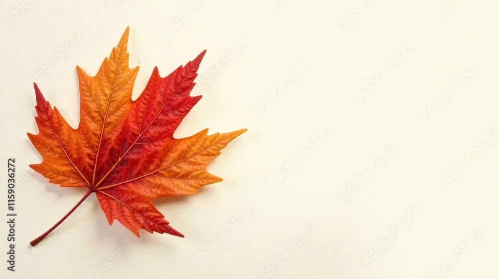 Single Vibrant Autumn Leaf on a Light Background, Perfect for Seasonal Designs and Fall Themed Projects