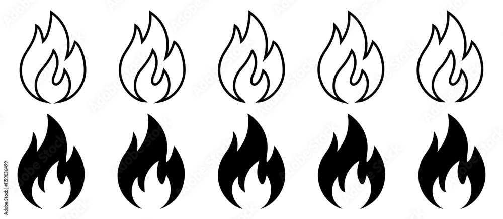 Fototapeta premium Fire Flame Icon Set Collection on white background.