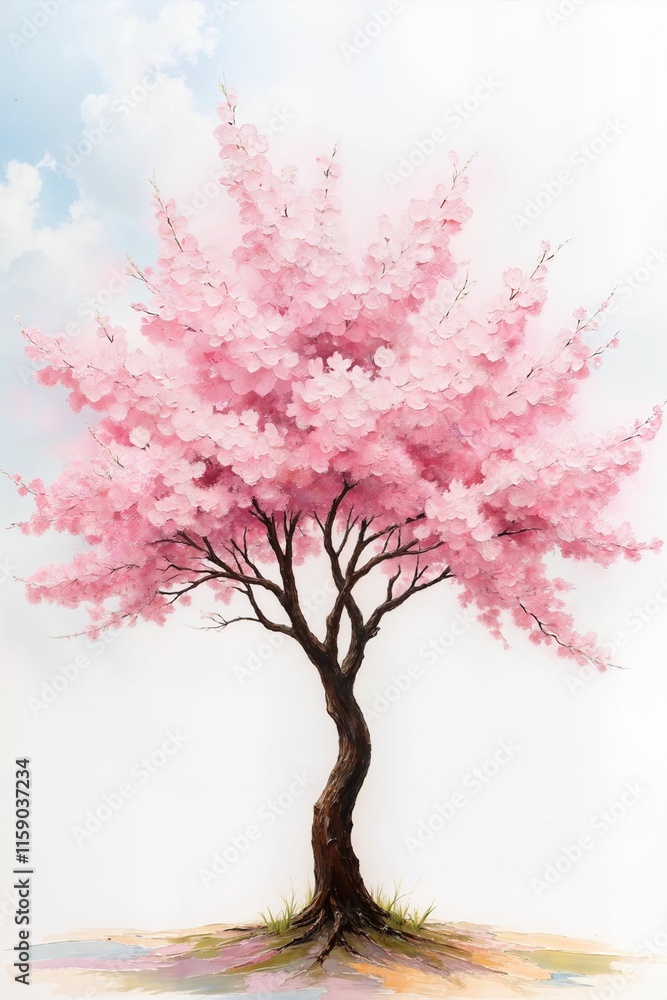 Fototapeta premium Cherry Blossom Tree in Oil Painting Style